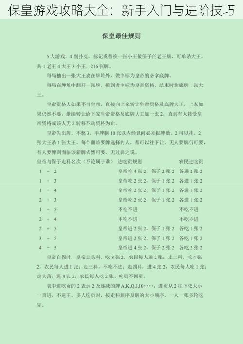 保皇游戏攻略大全：新手入门与进阶技巧