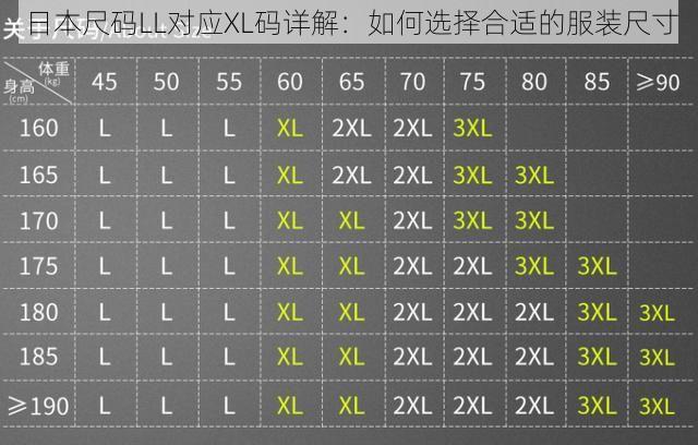 日本尺码LL对应XL码详解：如何选择合适的服装尺寸