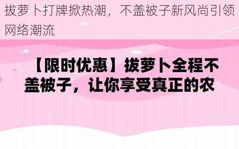 拔萝卜打牌掀热潮，不盖被子新风尚引领网络潮流