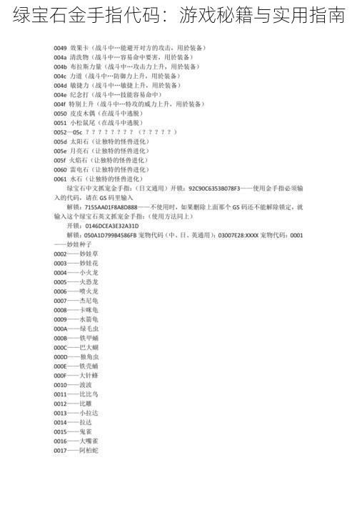 绿宝石金手指代码：游戏秘籍与实用指南