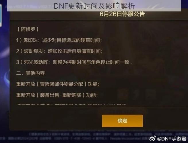 DNF更新时间及影响解析