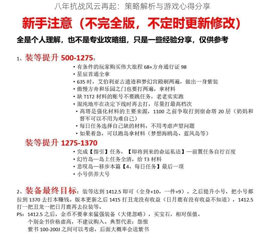 八年抗战风云再起：策略解析与游戏心得分享