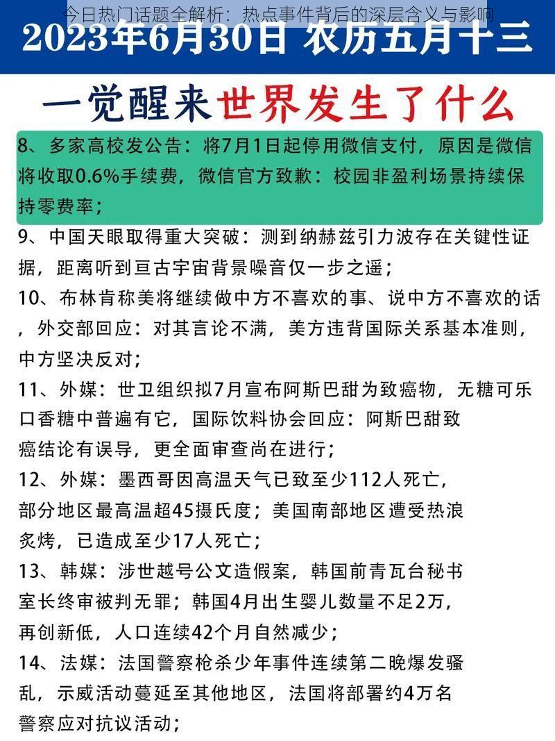 今日热门话题全解析：热点事件背后的深层含义与影响