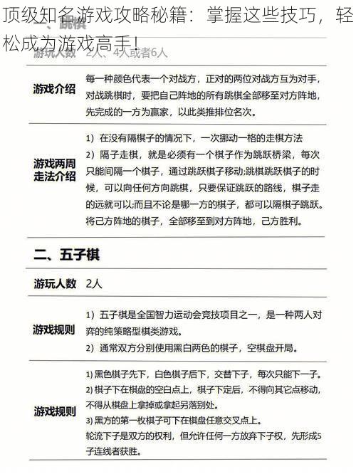 顶级知名游戏攻略秘籍：掌握这些技巧，轻松成为游戏高手！