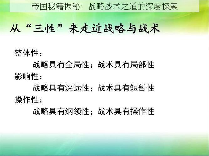 帝国秘籍揭秘：战略战术之道的深度探索