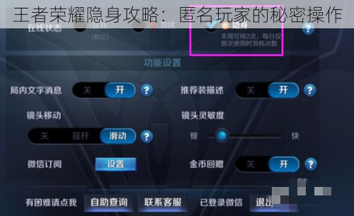 王者荣耀隐身攻略：匿名玩家的秘密操作